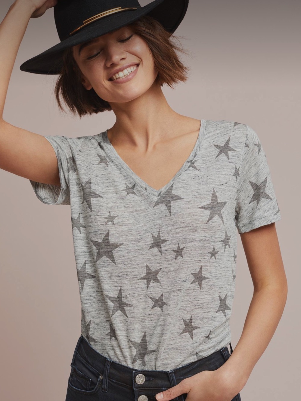 ⭐️Rails Cara Heather Grey Charcoal Stars Short Sleeve Tee Size Large EUC